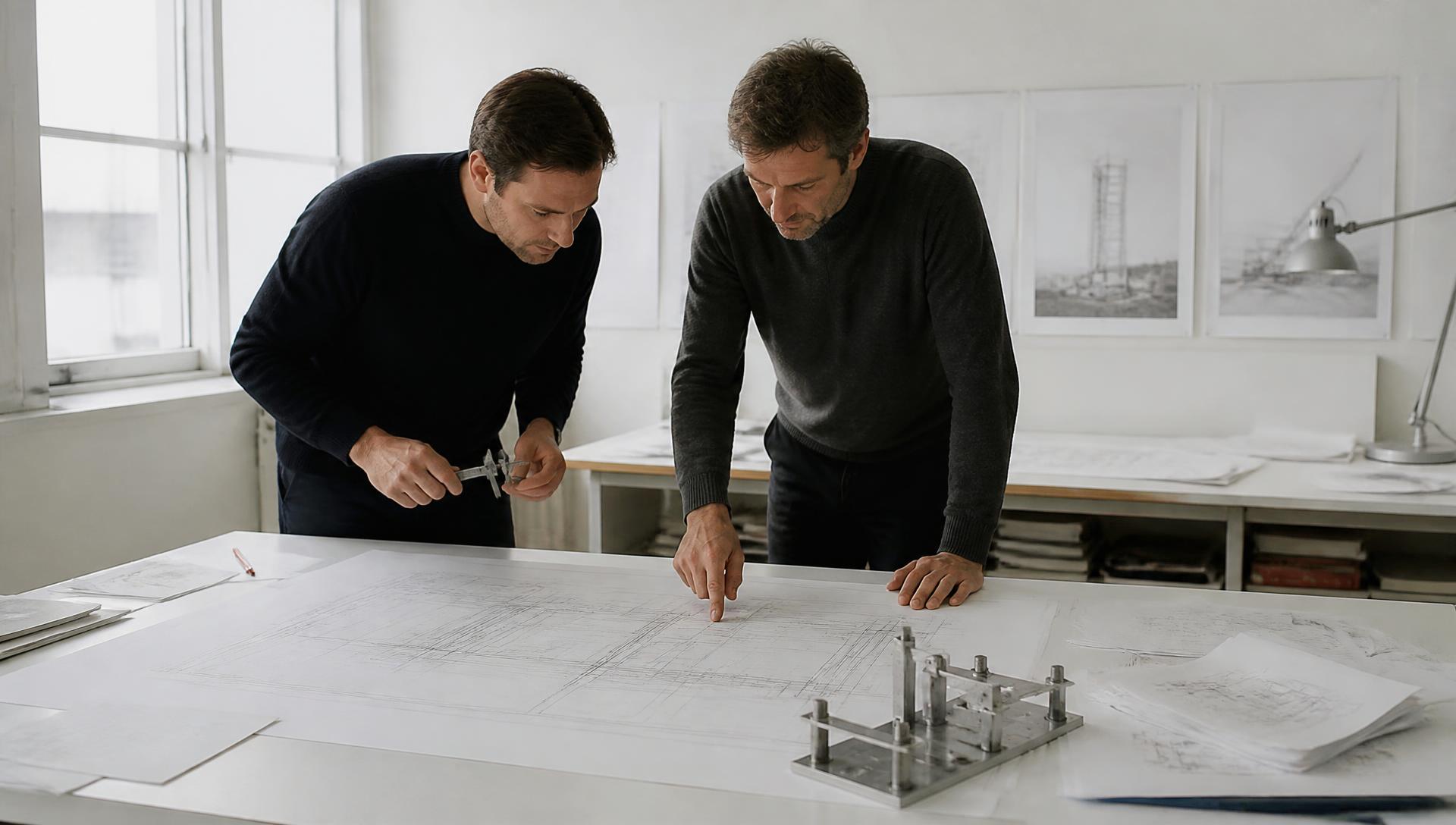 Ingenieure vor der technischen Zeichnung